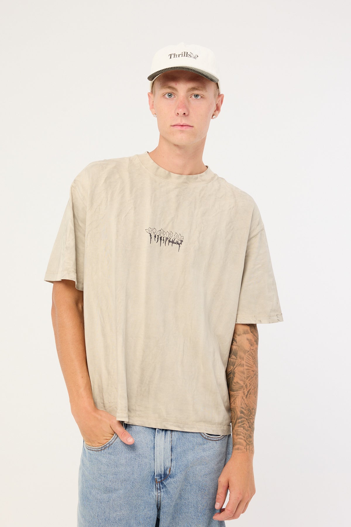 Thrills Cut And Shattered Box Oversize Tee Marble Heritage White