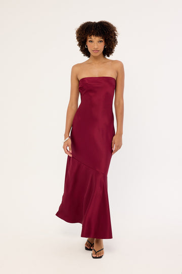 Perfect Stranger Hallie Strapless Maxi Dress Burgundy