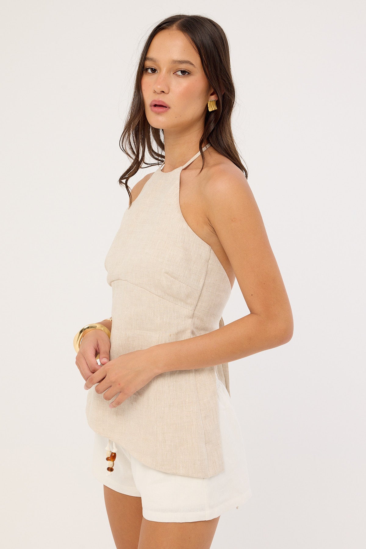 Perfect Stranger Juni Linen Bead Short White