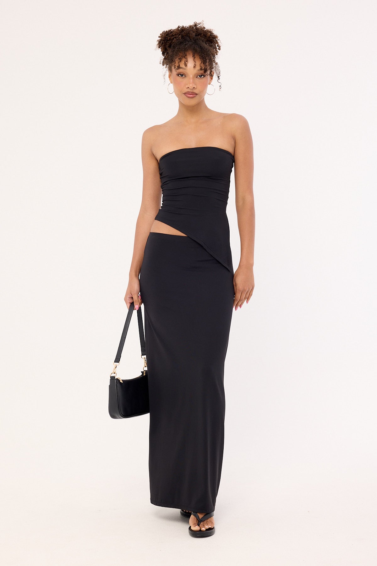 L&t Jersey Mid Rise Maxi Skirt Black