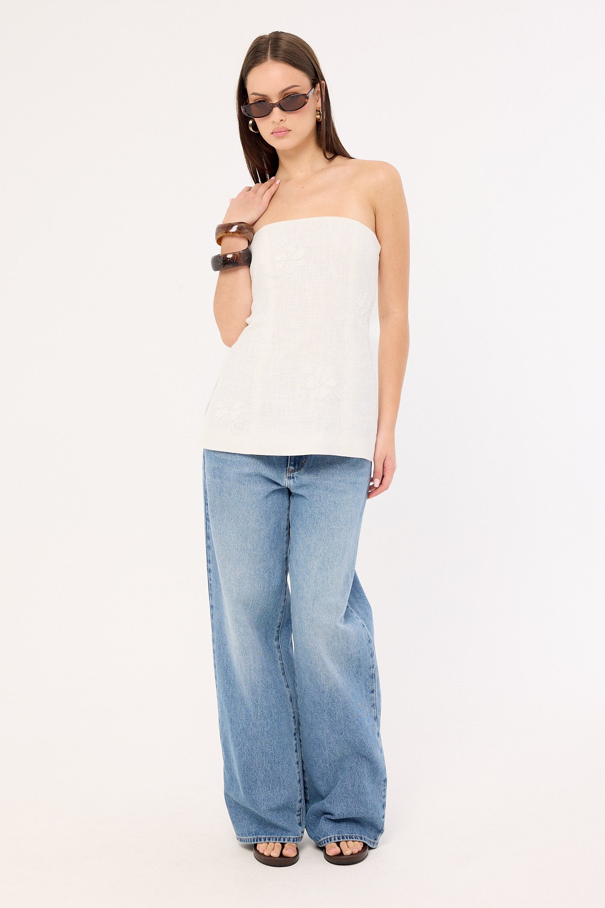 Perfect Stranger Kora Beaded Linen Strapless Top White