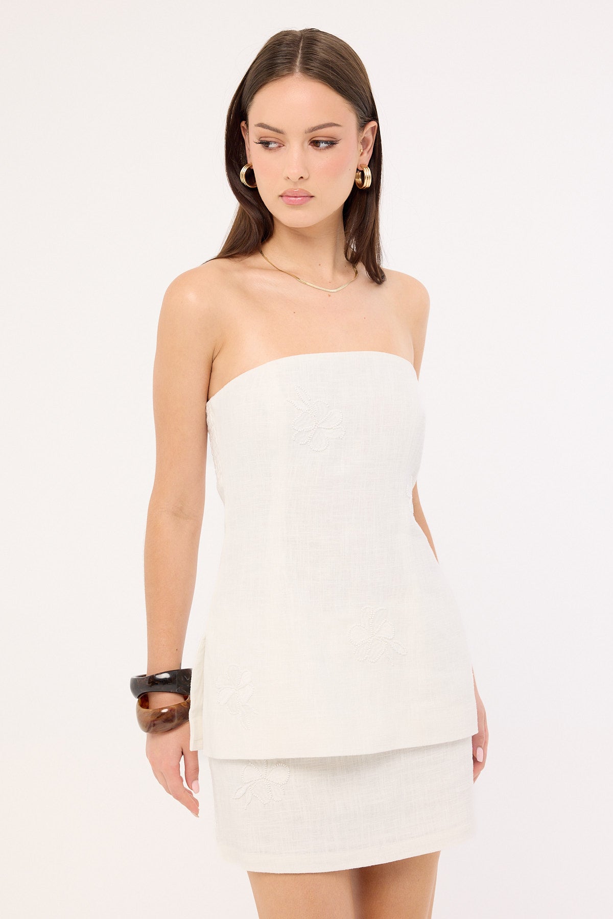 Perfect Stranger Kora Beaded Linen Strapless Top White