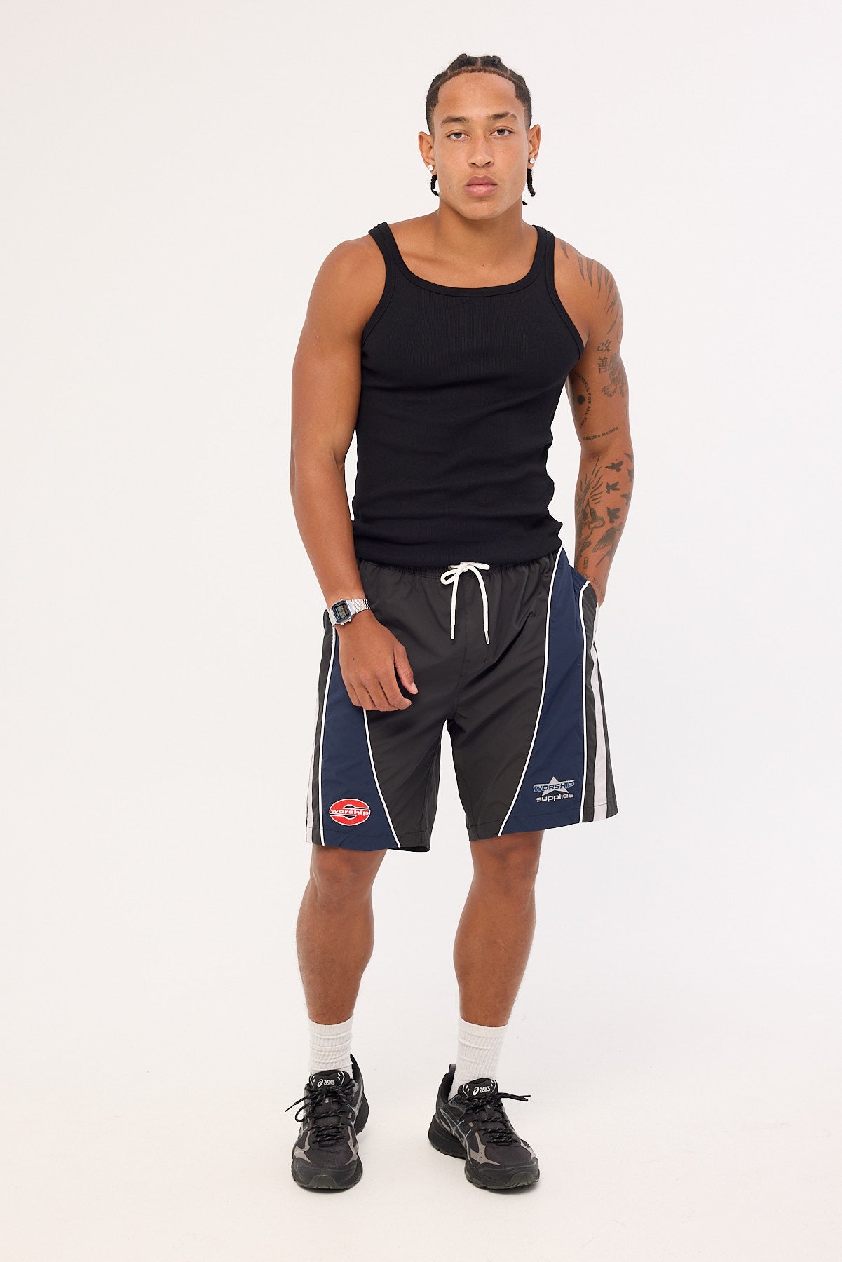 Worship Laps Elastic Swim Short Worn Black