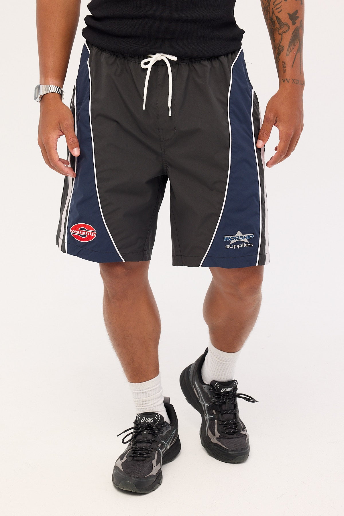 Worship Laps Elastic Swim Short Worn Black