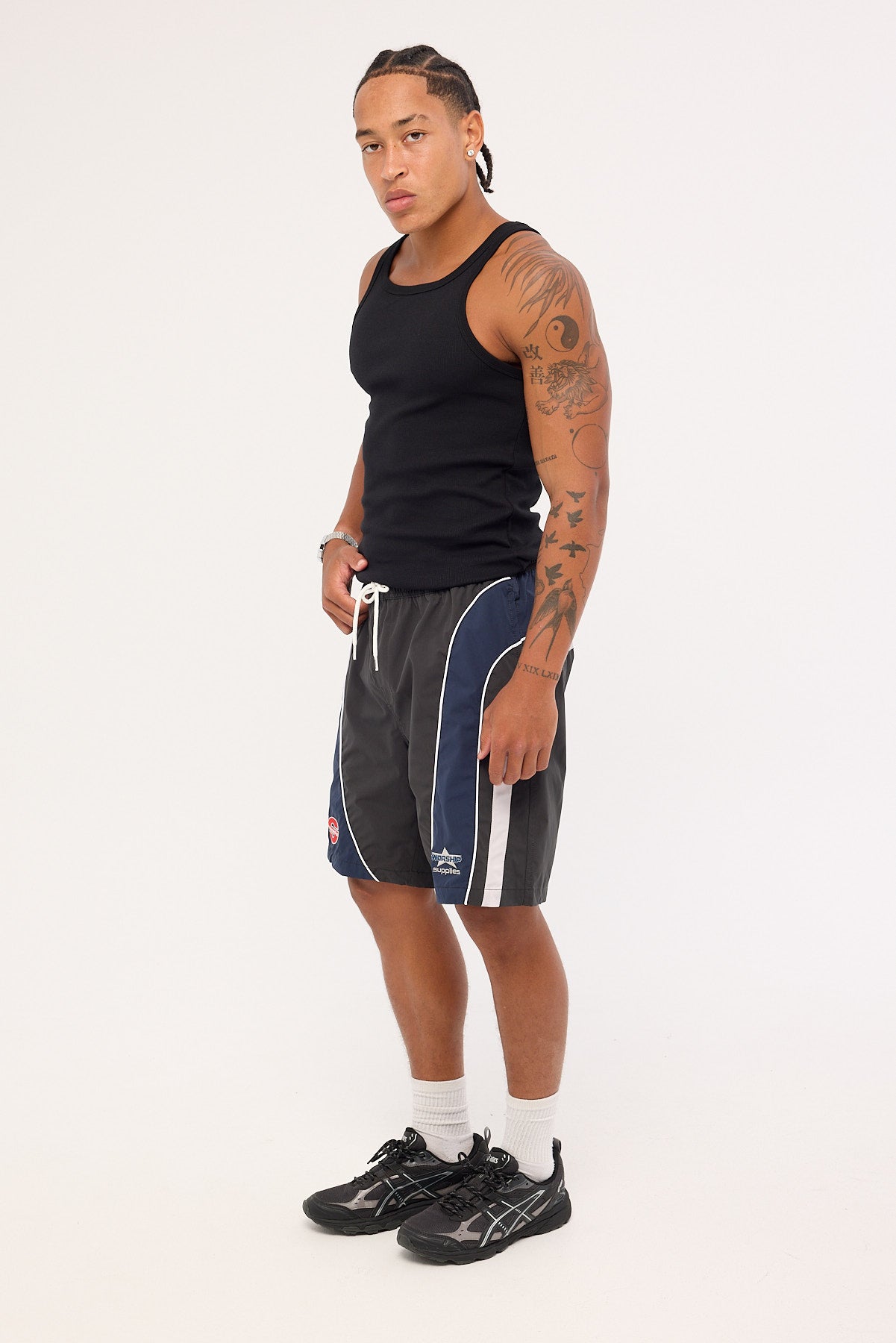 Worship Laps Elastic Swim Short Worn Black