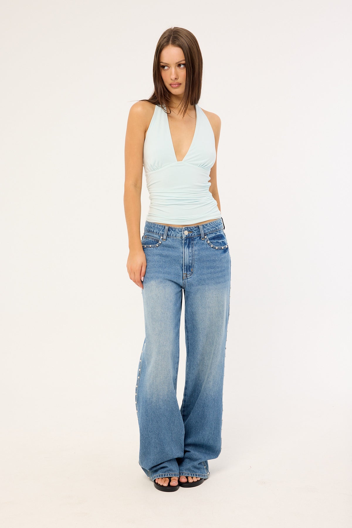 Luck & Trouble Dulcie Halter Tie Top Blue