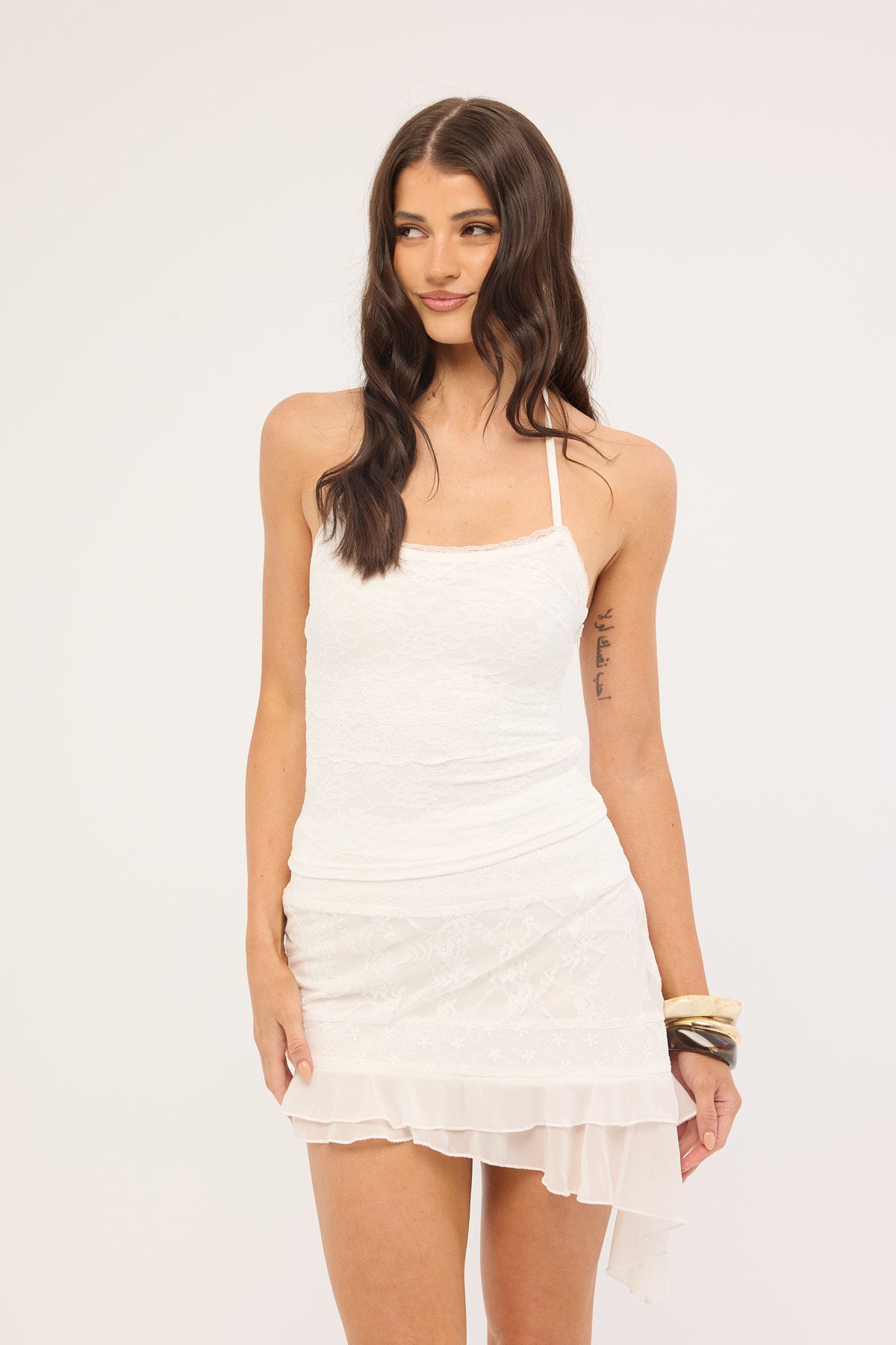 Luck & Trouble Kelsie Lace Splice Mini Skirt White