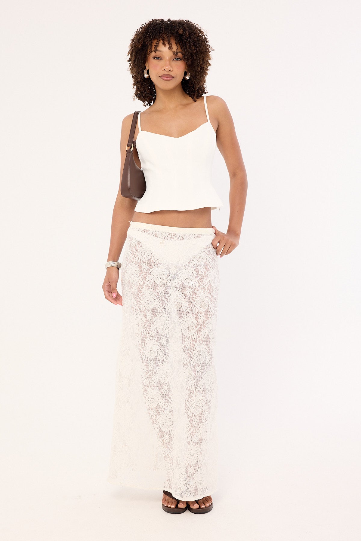 Perfect Stranger Lotta Lace Sequin Maxi Skirt White