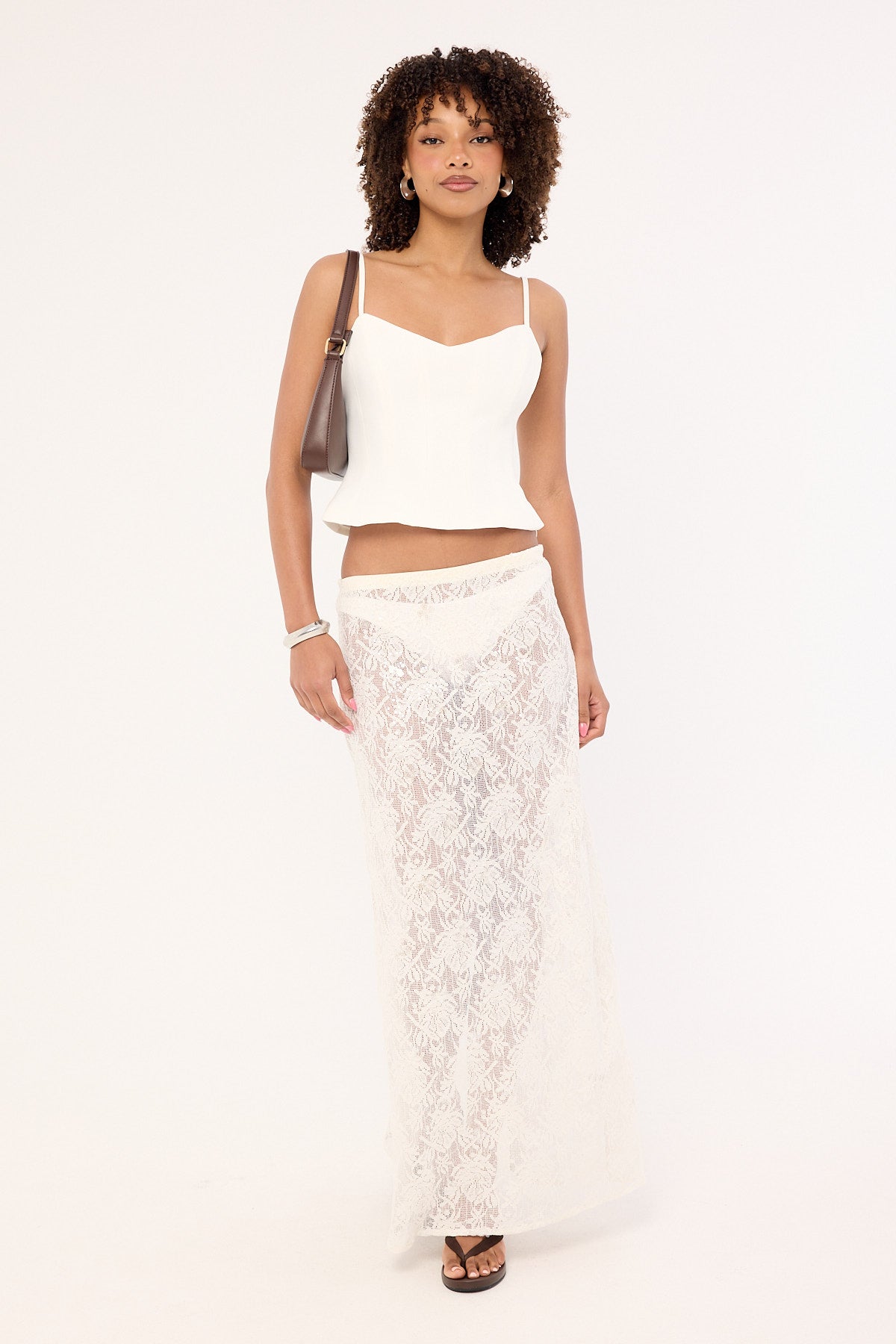 Perfect Stranger Lotta Lace Sequin Maxi Skirt White