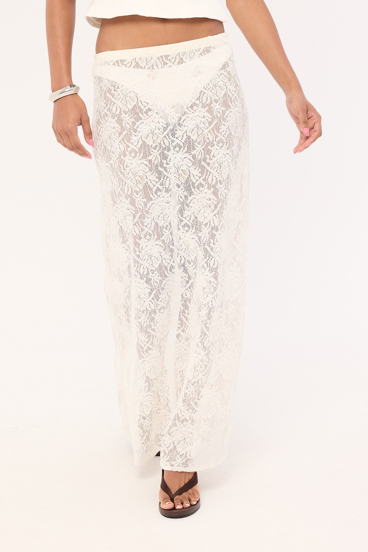 Perfect Stranger Lotta Lace Sequin Maxi Skirt White