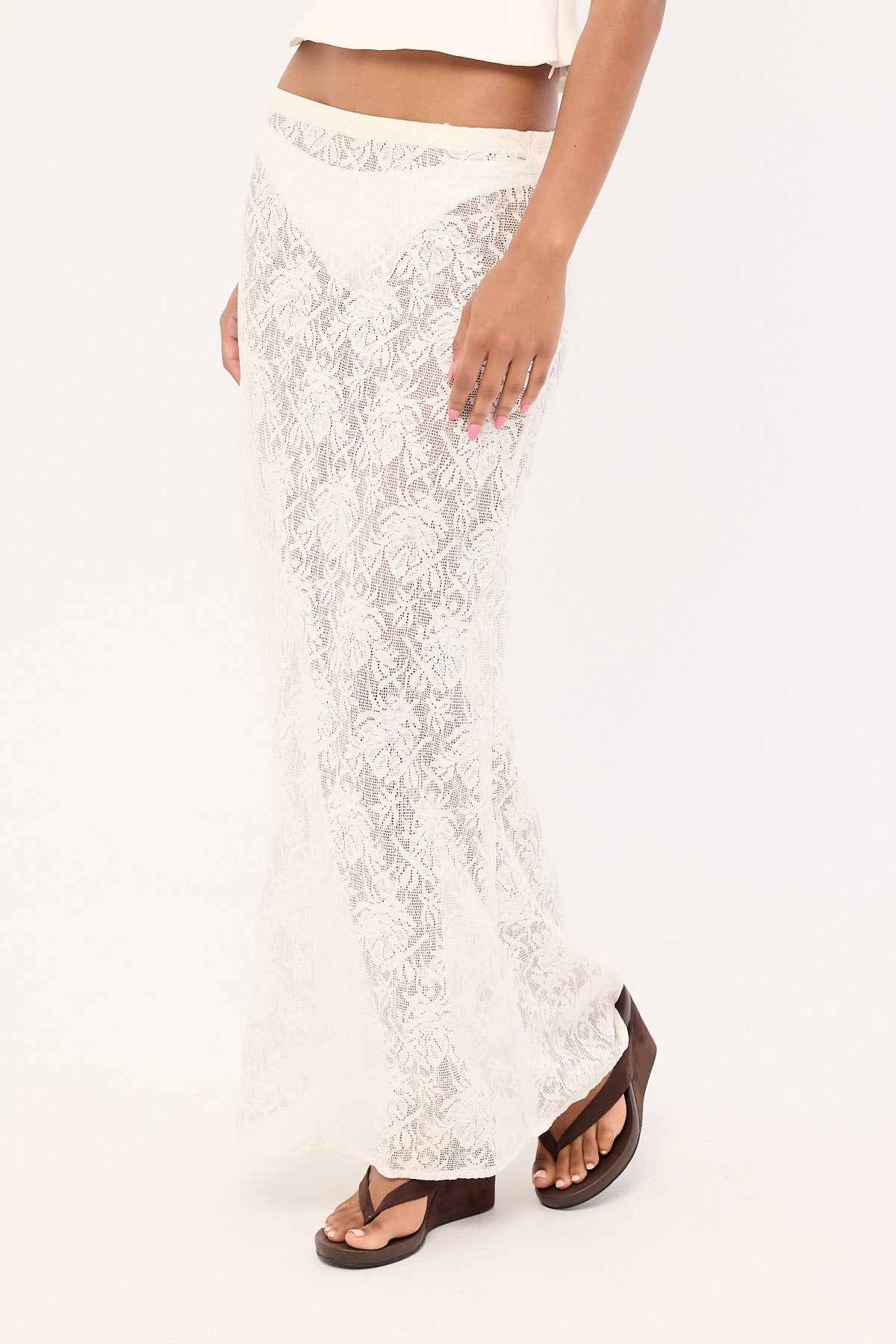 Perfect Stranger Lotta Lace Sequin Maxi Skirt White