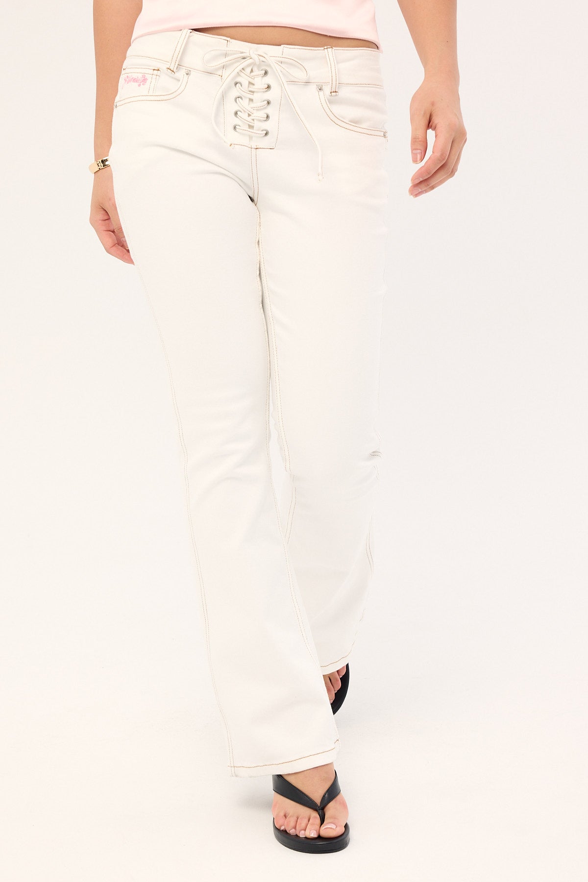 Neovision Misty Lace Up Low Bootcut Jean White