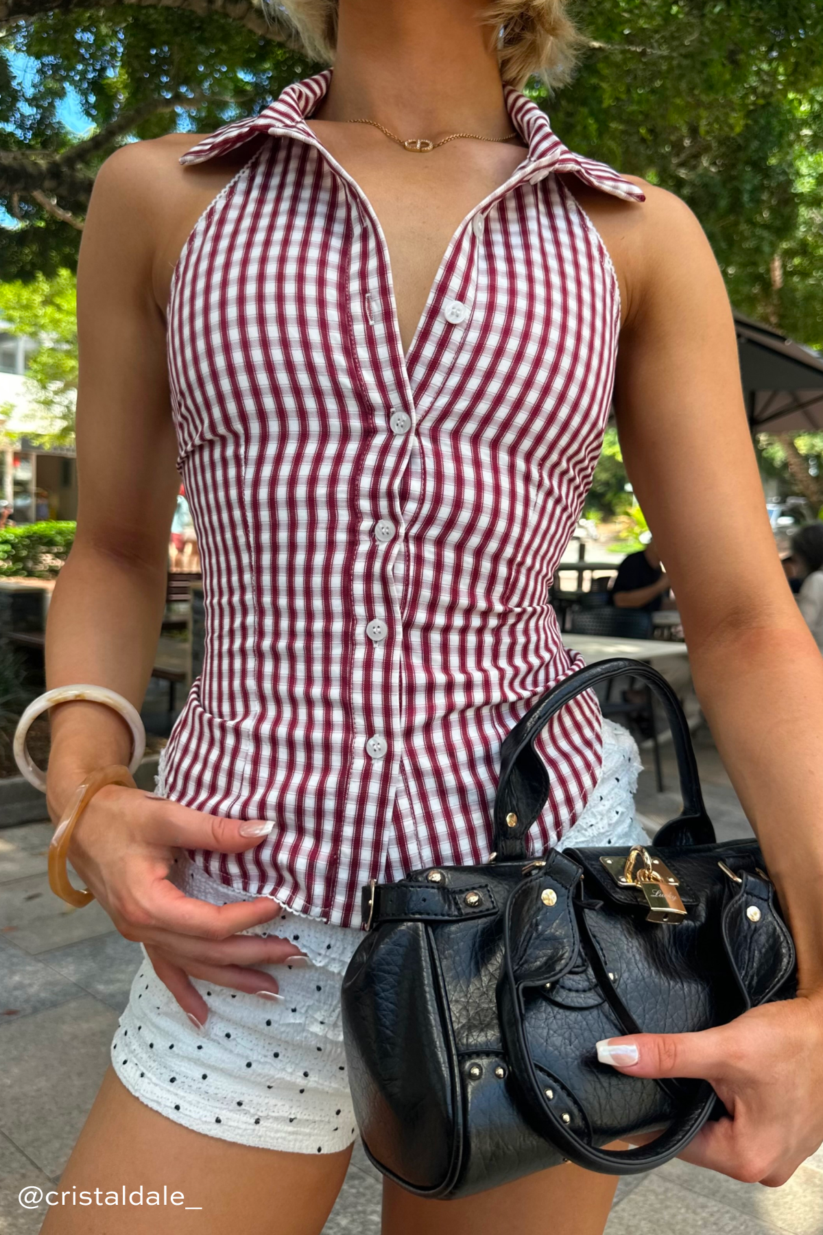 Luck & Trouble Marie Sleeveless Button Up Blouse Burgundy Check