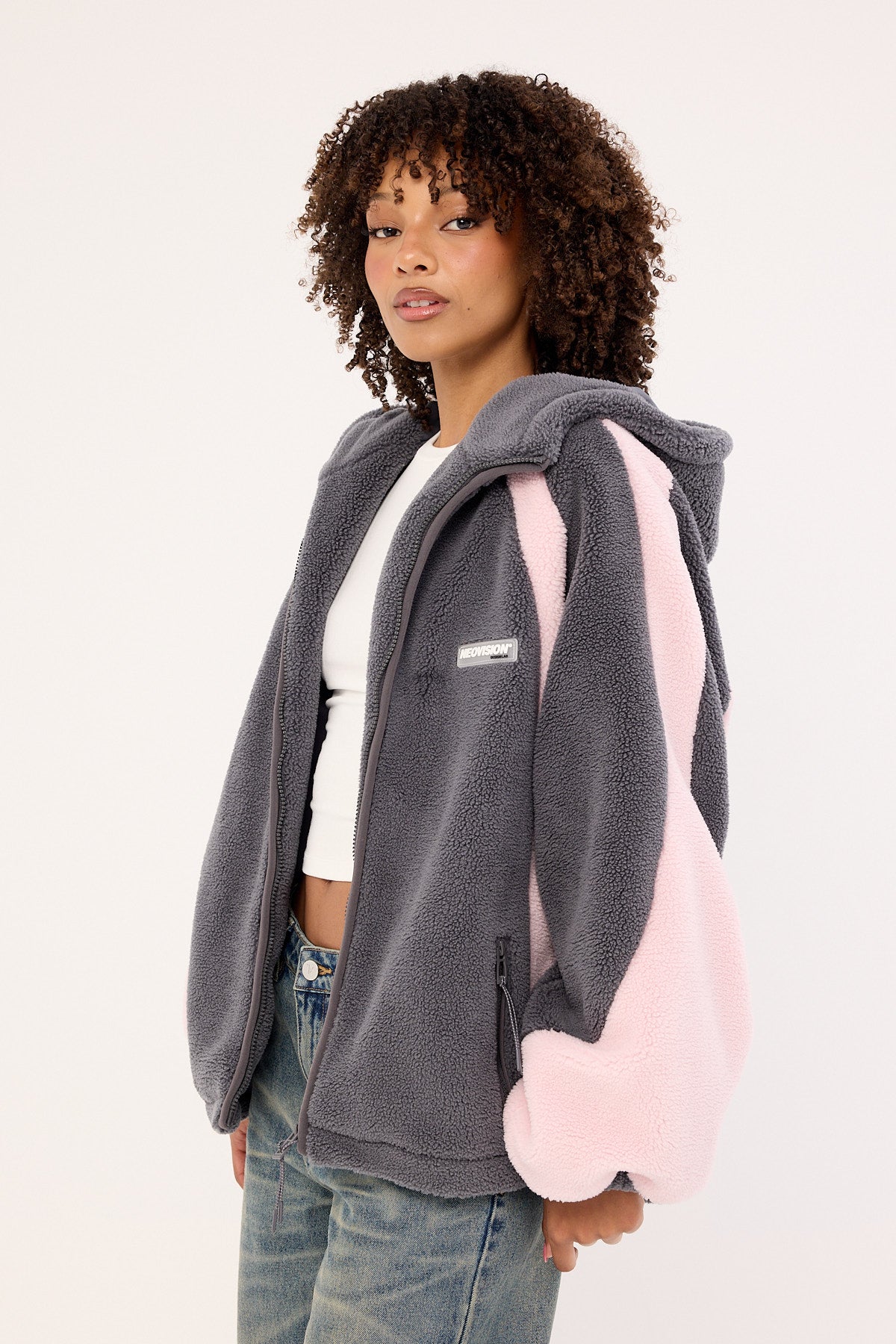 Neovision Orbital Hooded Sherpa Jacket Grey / Pink