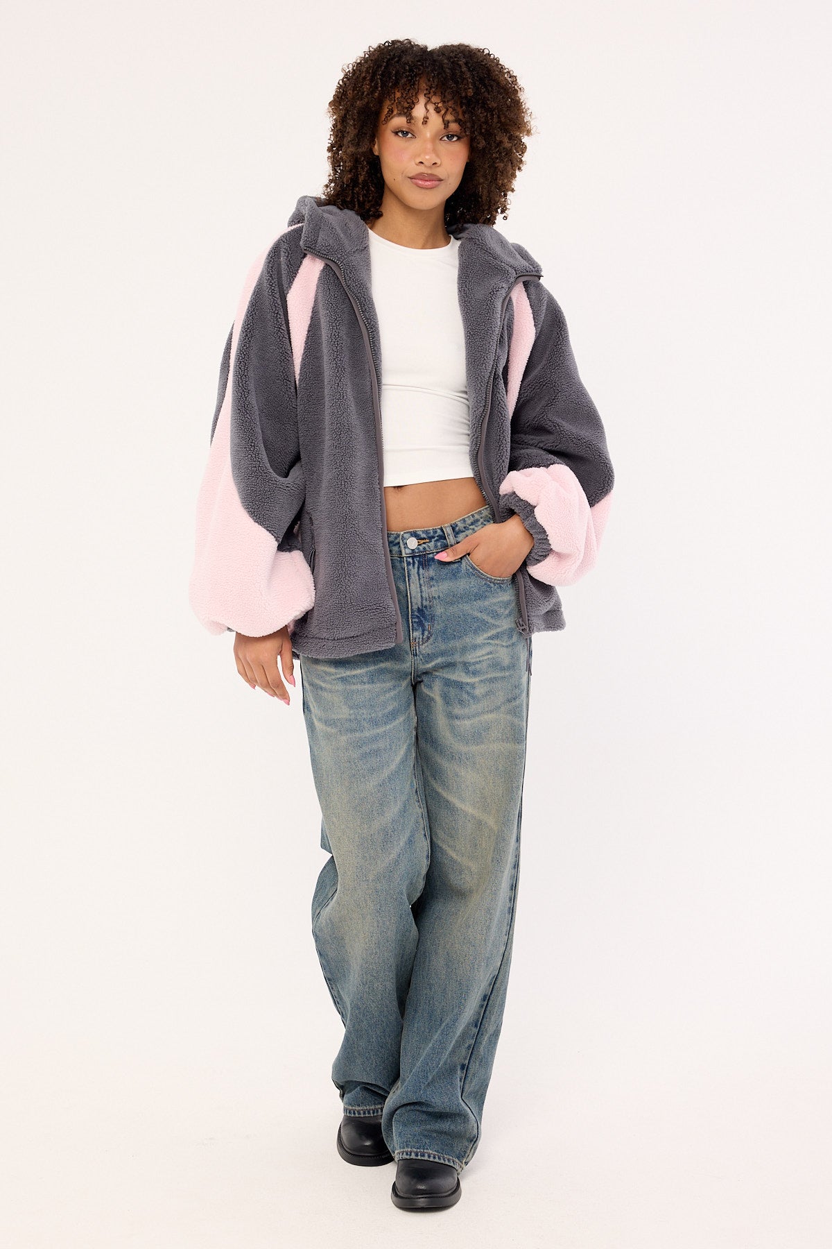 Neovision Orbital Hooded Sherpa Jacket Grey / Pink