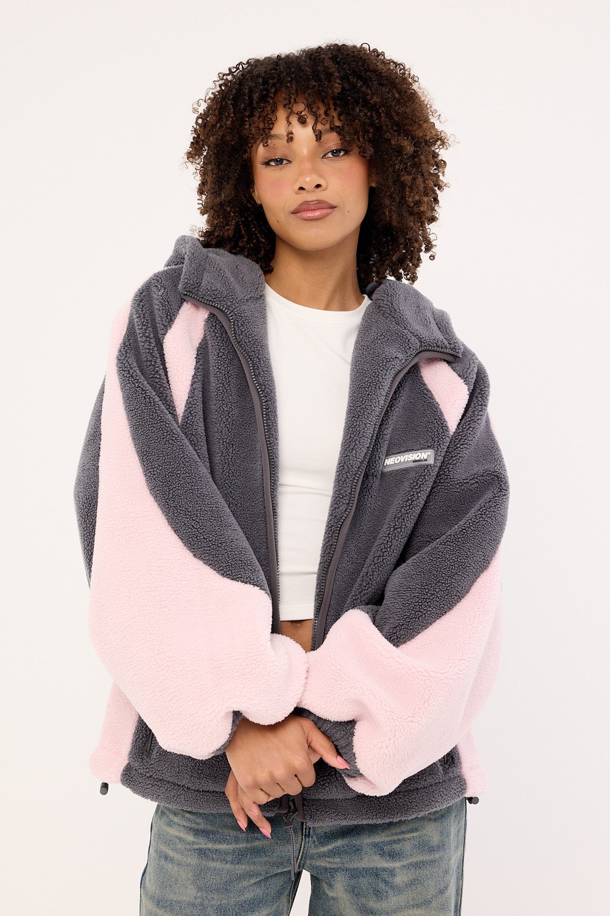 Neovision Orbital Hooded Sherpa Jacket Grey / Pink