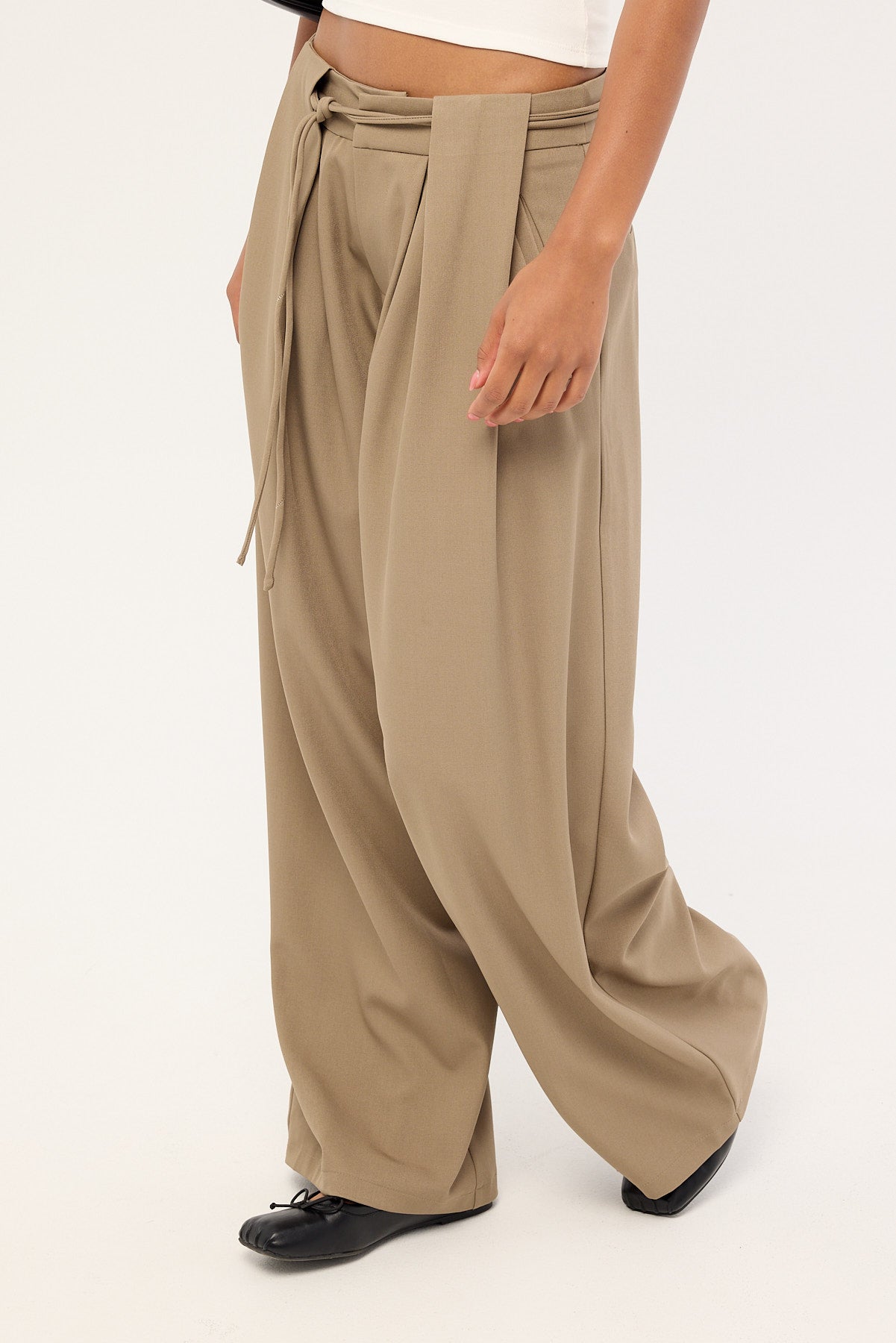 Motel Rivela Tie Waist Trouser Taupe