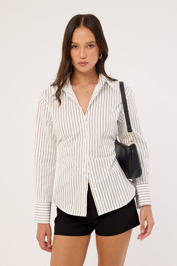 Perfect Stranger Hudson Tie Back Shirt White Stripe