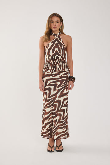 Perfect Stranger Elliot Halter Top Brown Print