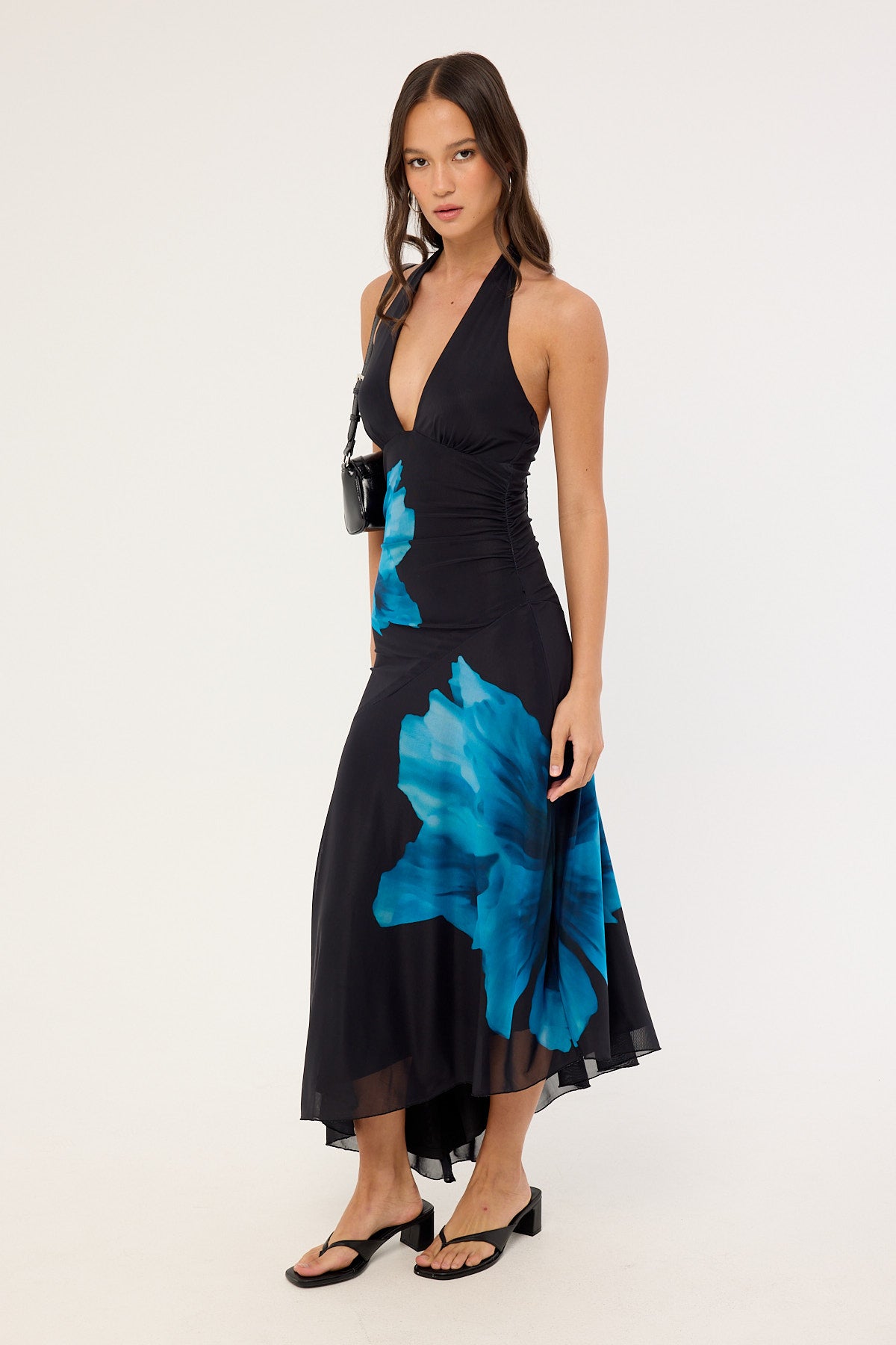 Perfect Stranger Belle Halter Midi Dress Blue Print