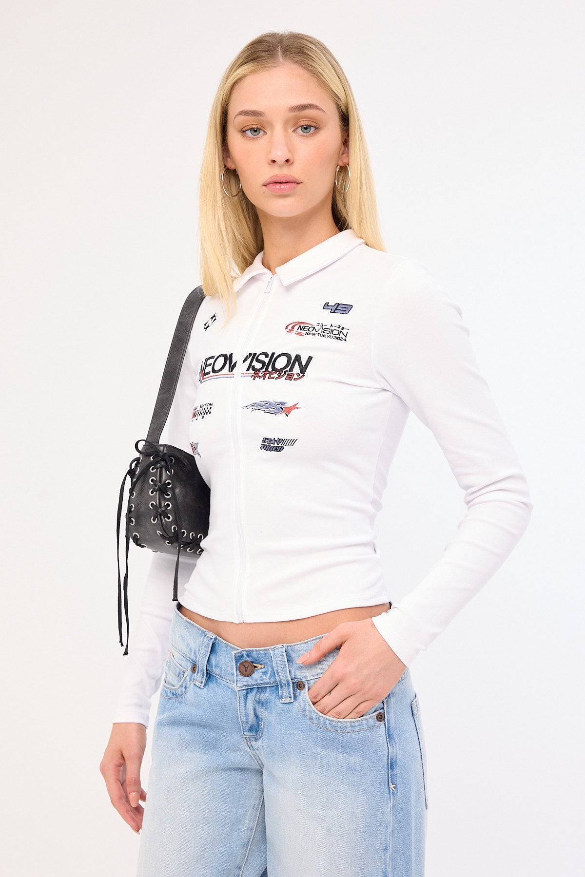 Neovision Surge Long Sleeve Zip Through Polo Tee White