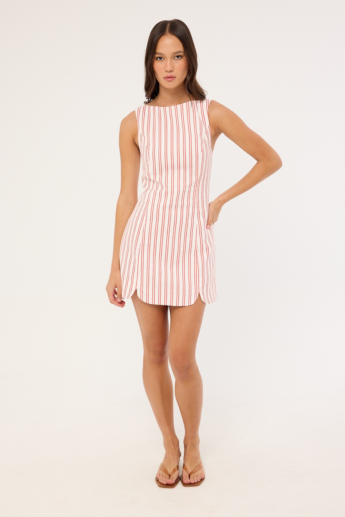 Perfect Stranger Leah Linen Mini Dress Red Stripe