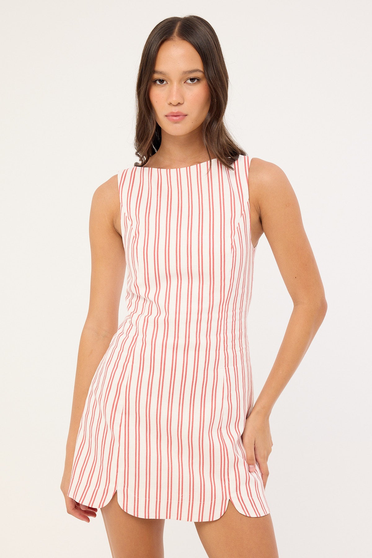 Perfect Stranger Leah Linen Mini Dress Red Stripe