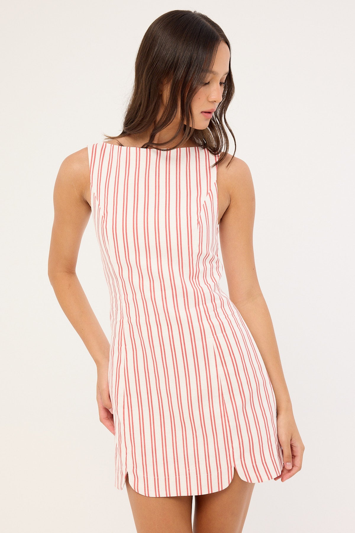 Perfect Stranger Leah Linen Mini Dress Red Stripe