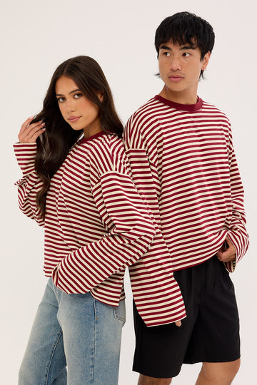 Lioness Bloom Long Sleeve Wine Stripe