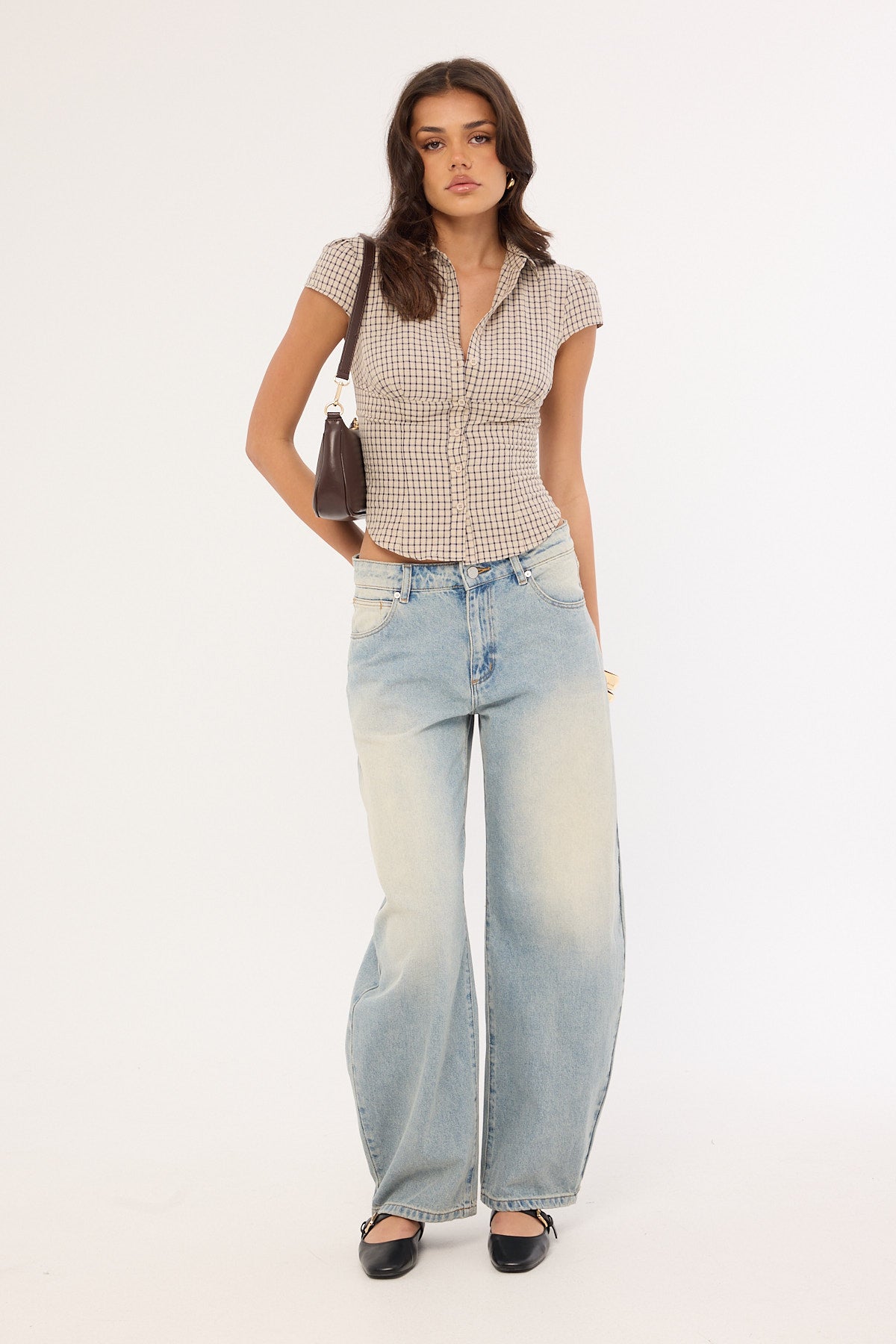 Lioness Mon Cheri Blouse Vintage Beige Plaid