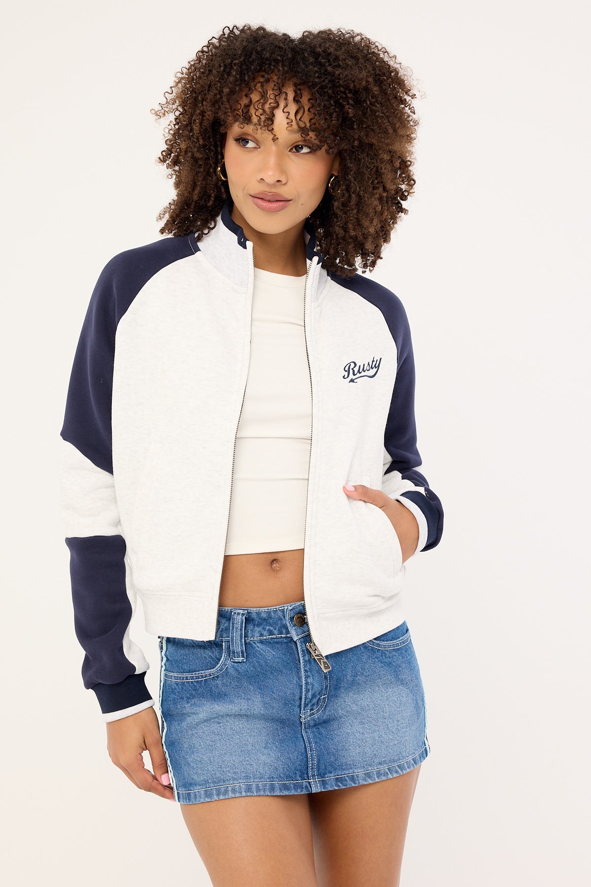 Rusty Day Dreamer Funnel Neck Fleece Ecru Marle