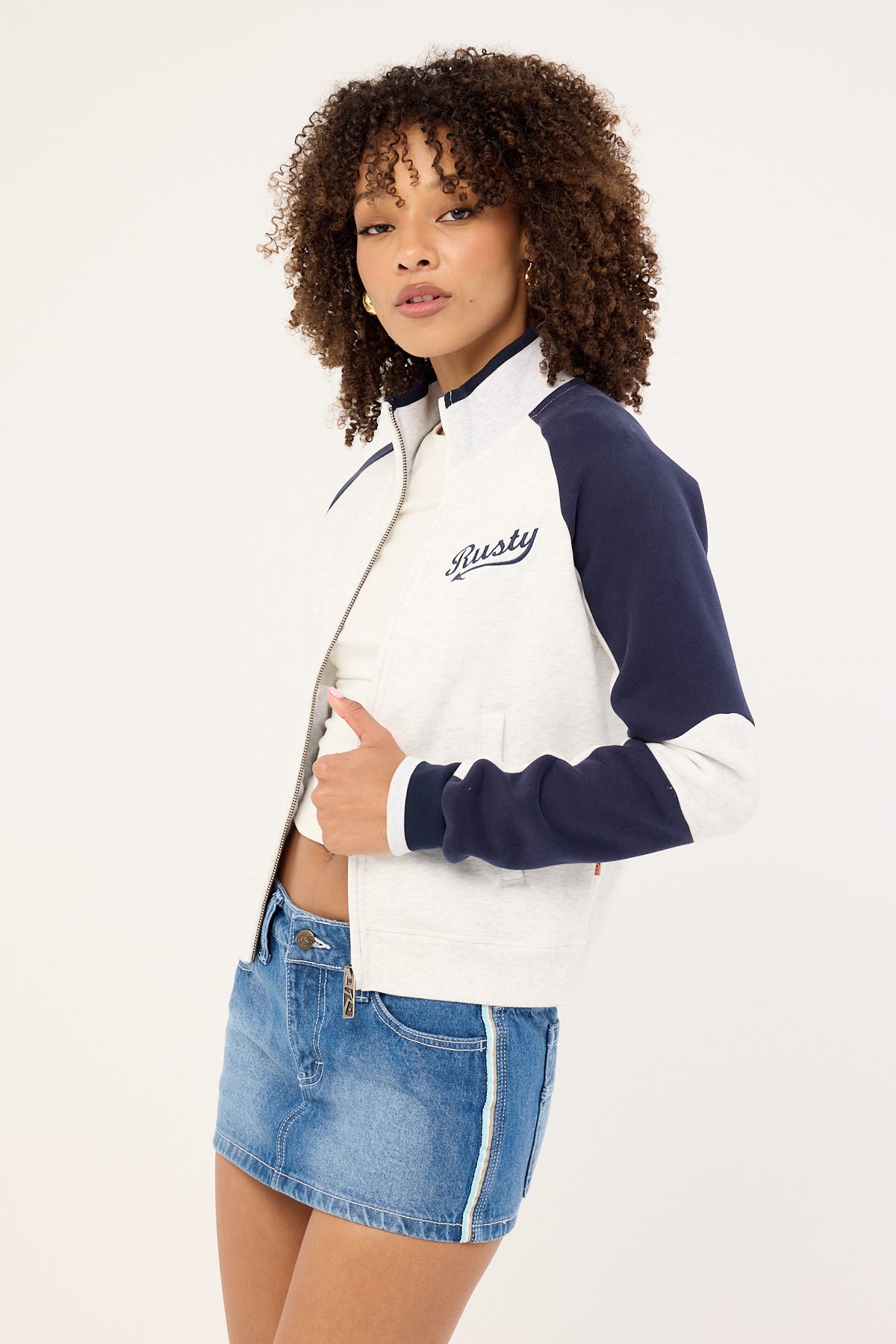 Rusty Day Dreamer Funnel Neck Fleece Ecru Marle