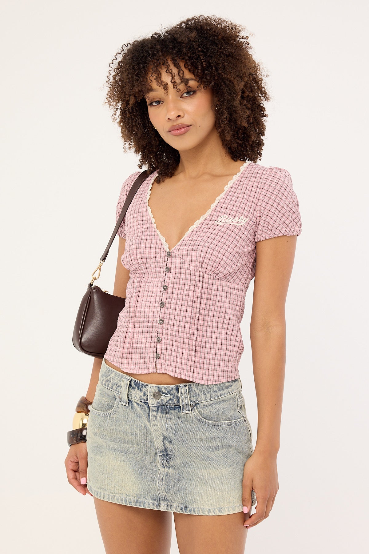 Rusty Peggy Sue Button Down Blouse Pink A Boo