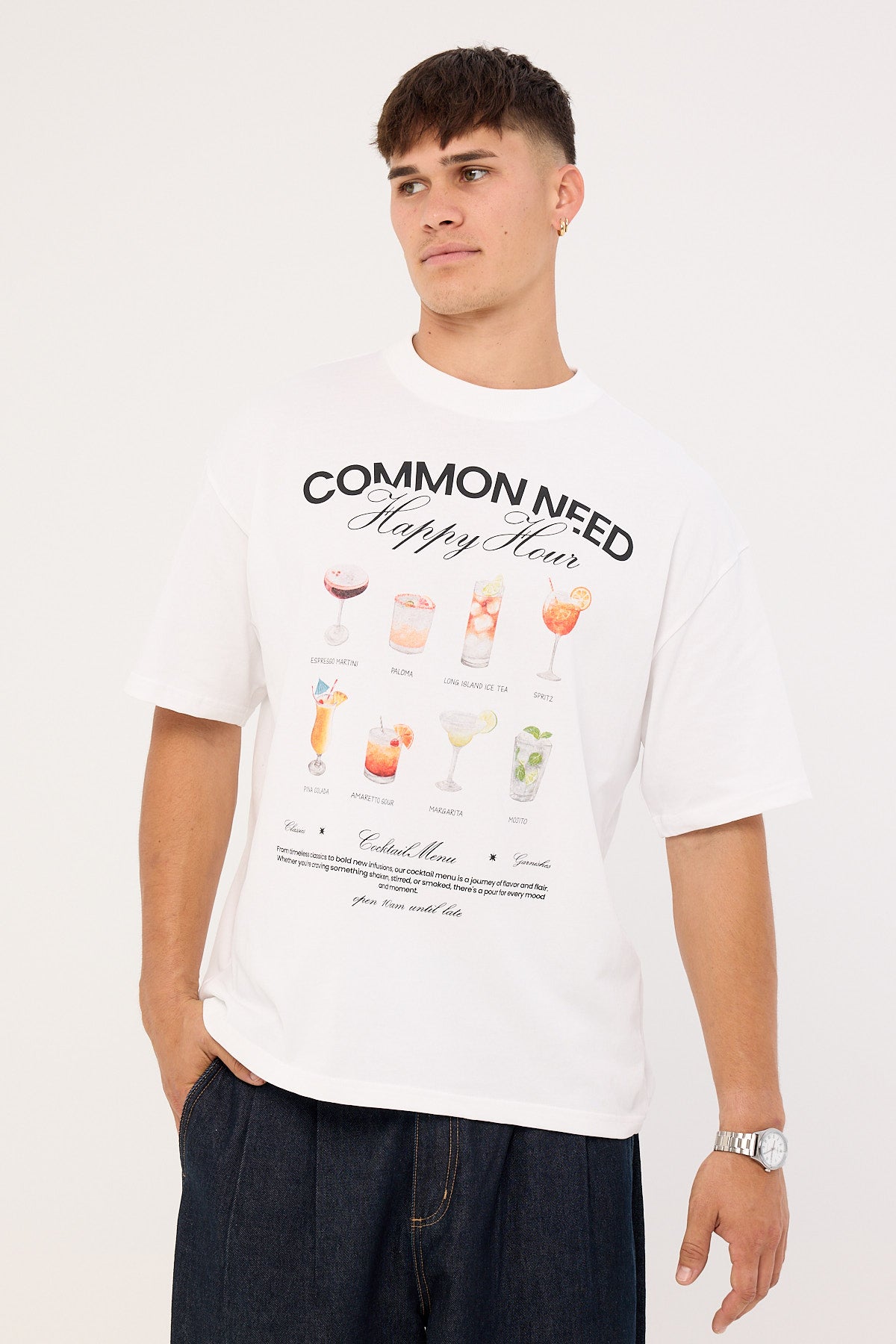 Common Need Happy Hour Heavyweight Easy Tee White