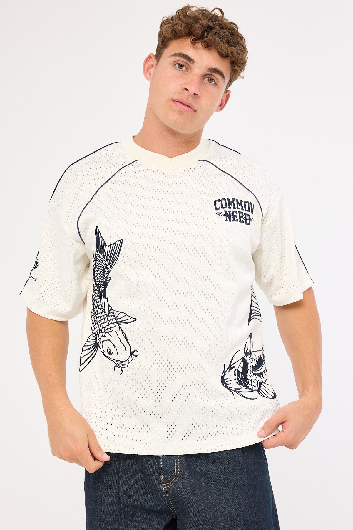 Common Need Koi Fish V-Neck Jersey Off White