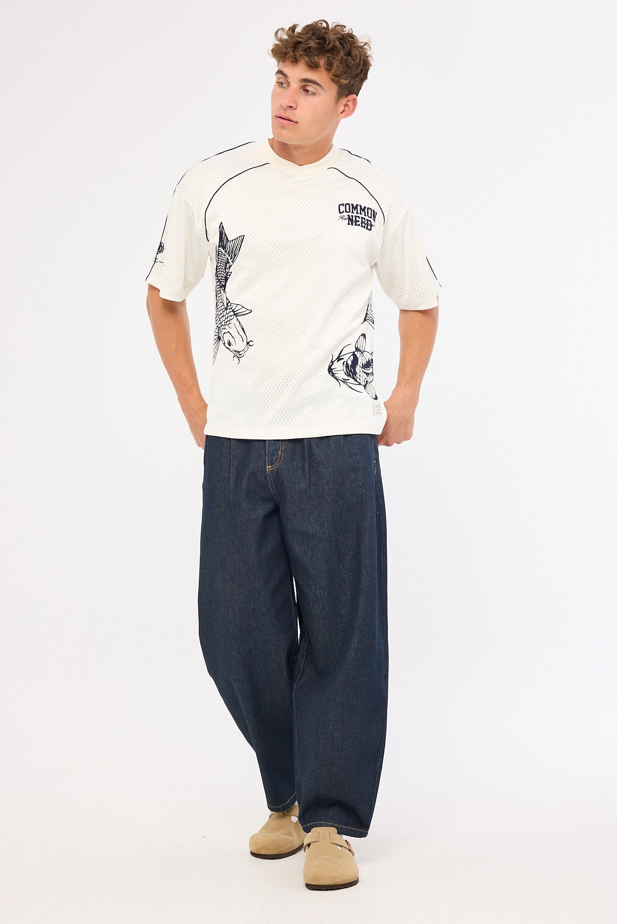 Common Need Koi Fish V-Neck Jersey Off White