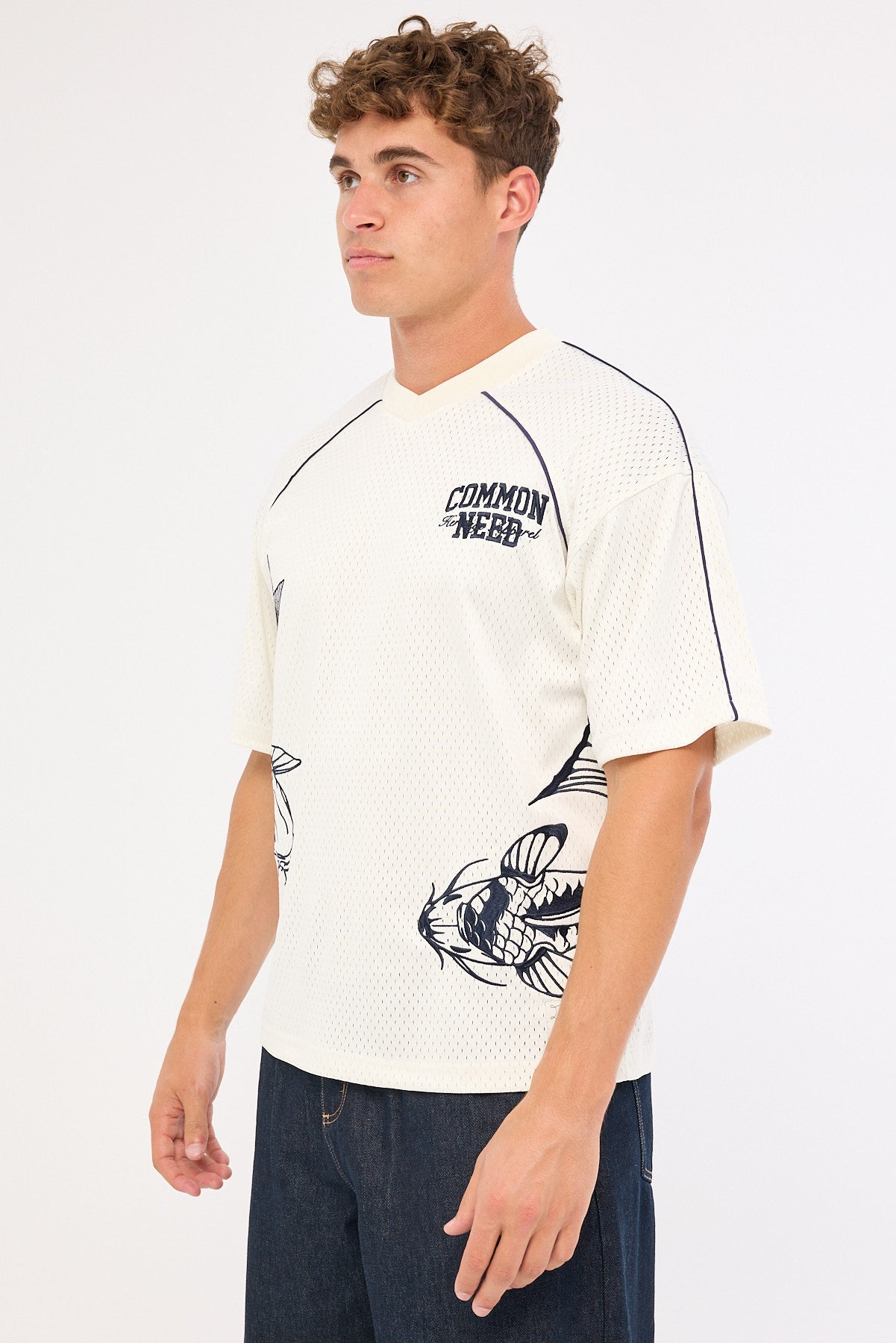 Common Need Koi Fish V-Neck Jersey Off White