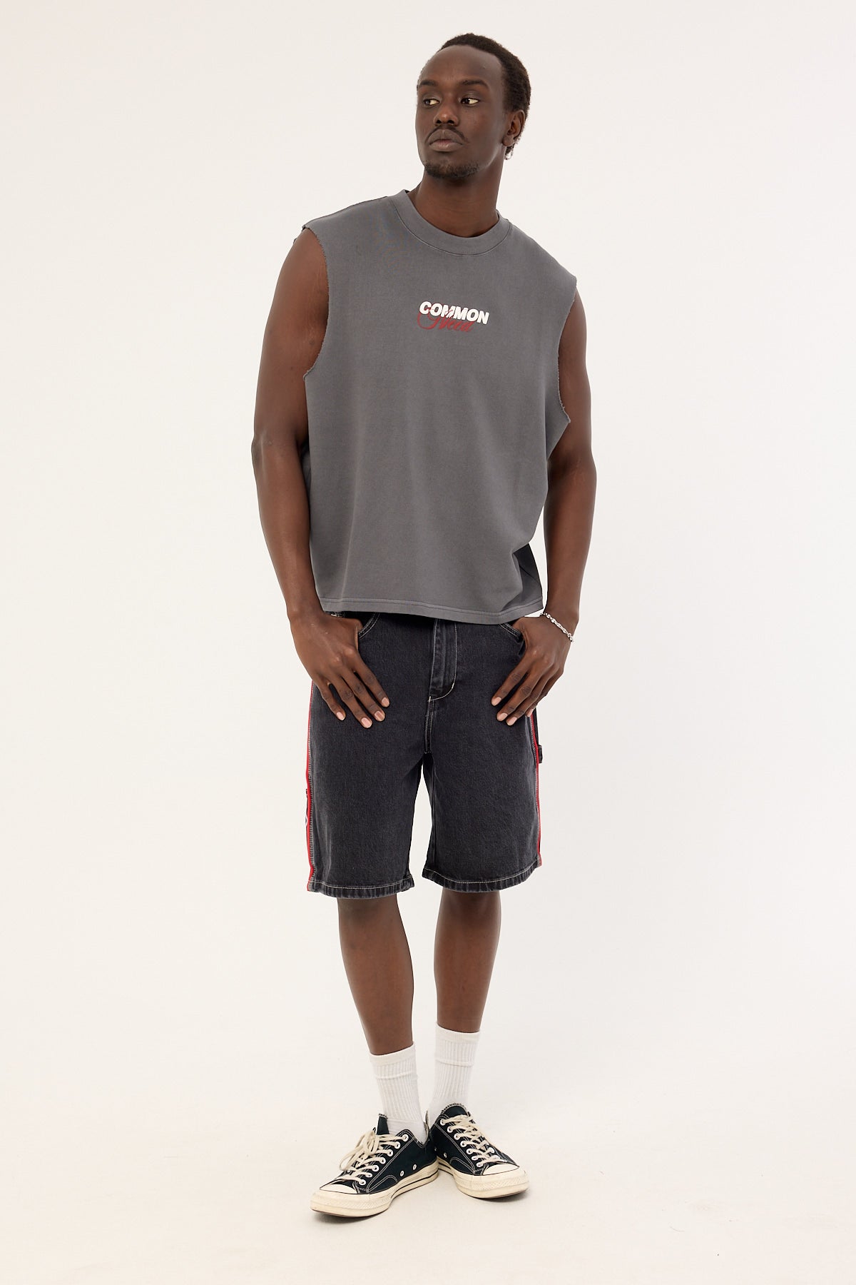 Common Need Declan Cropped Loopback Muscle Tank Washed Black