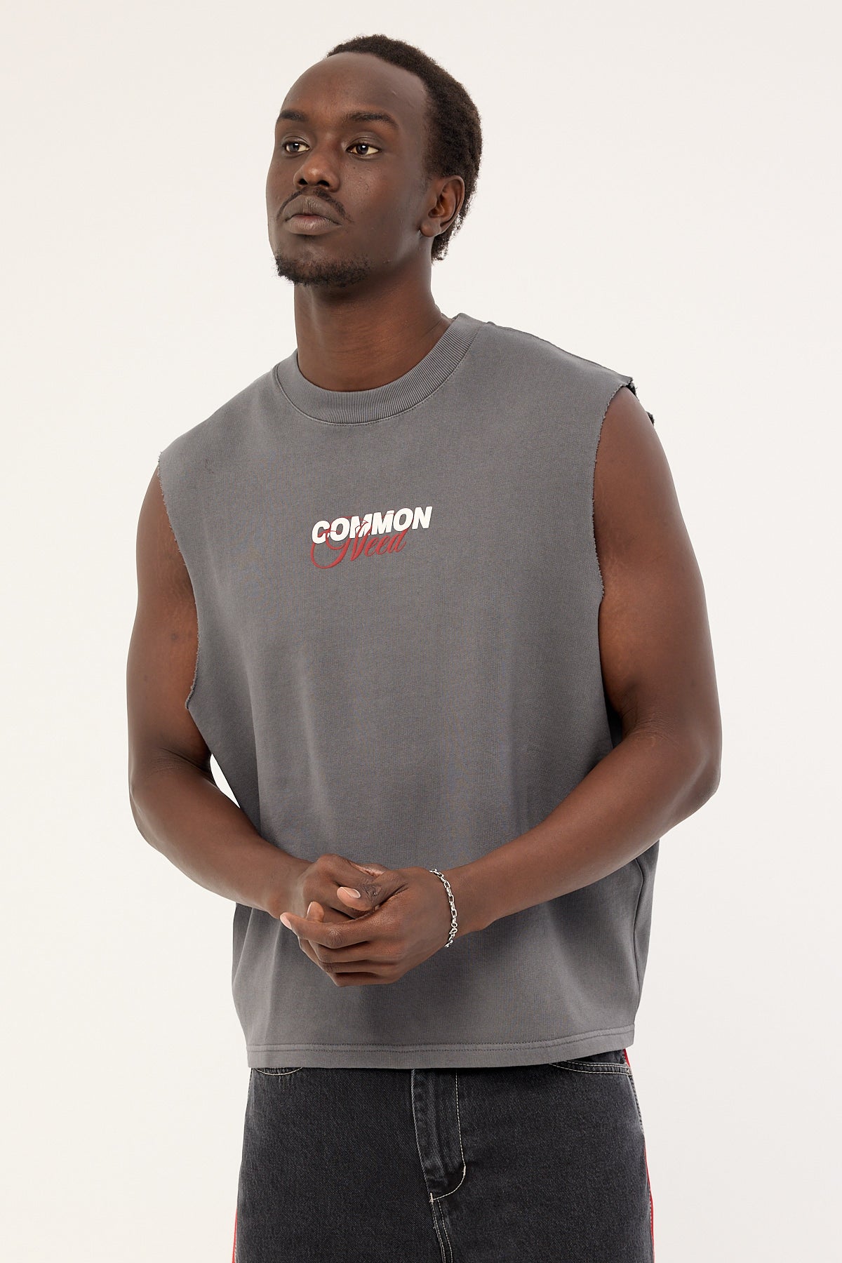 Common Need Declan Cropped Loopback Muscle Tank Washed Black