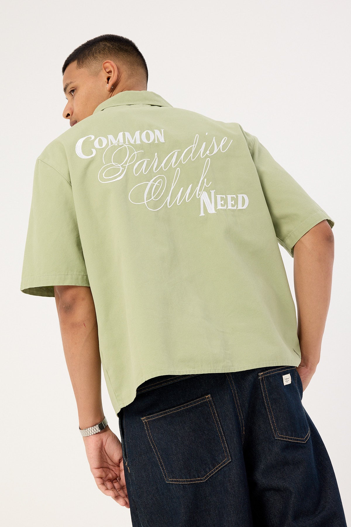 Common Need Divine Boxy Cropped Resort Shirt Sage