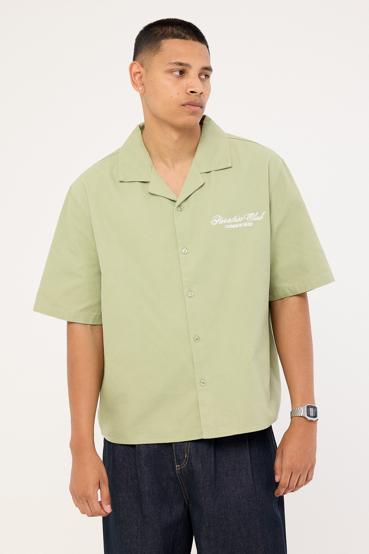 Common Need Divine Boxy Cropped Resort Shirt Sage