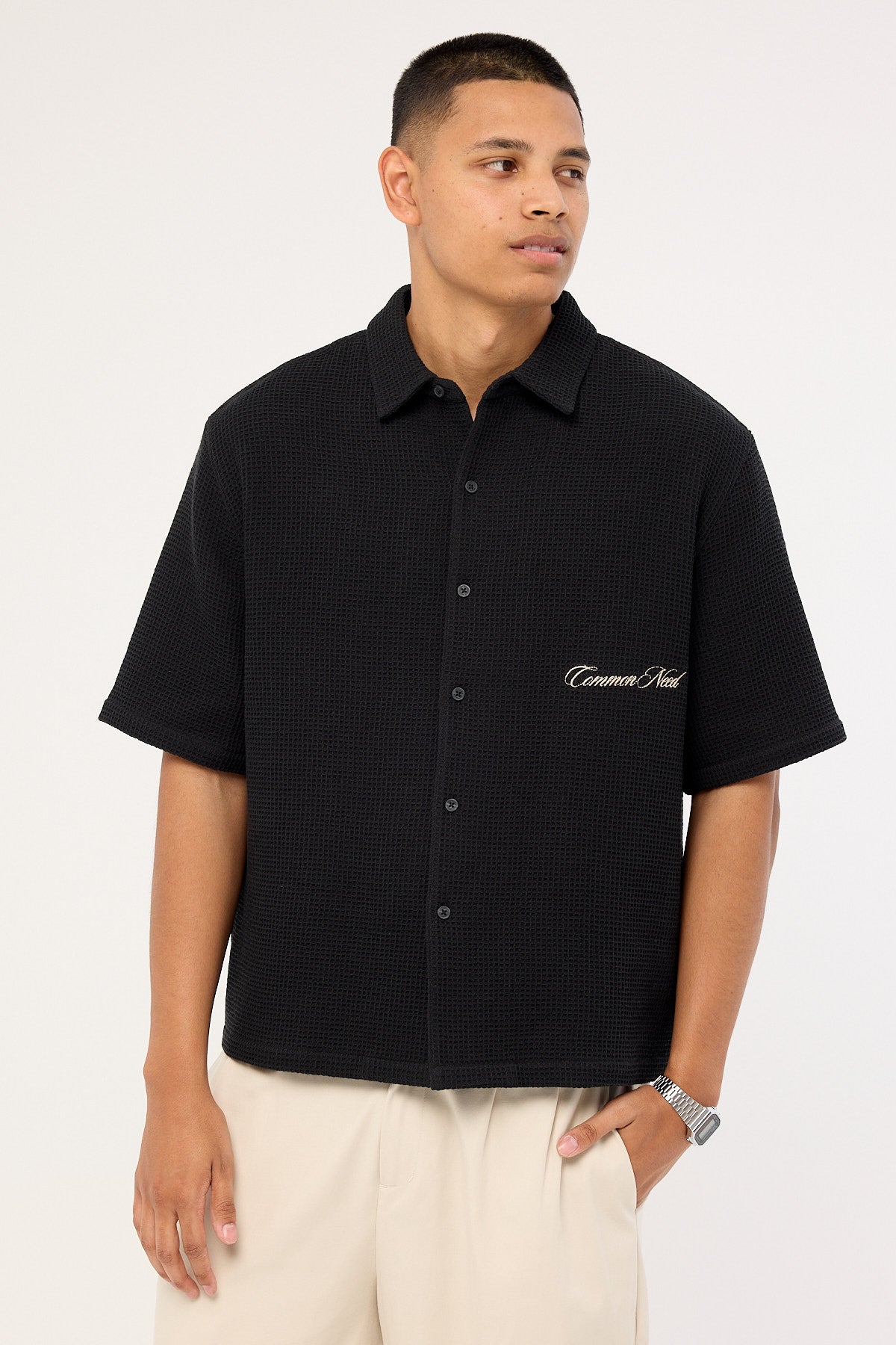 Common Need Jett Boxy Cropped Shirt Black