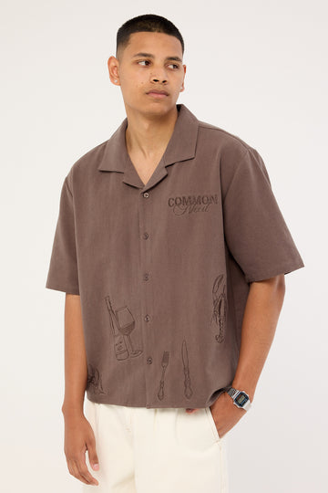 Common Need Alfresco Boxy Cropped Resort Shirt Brown