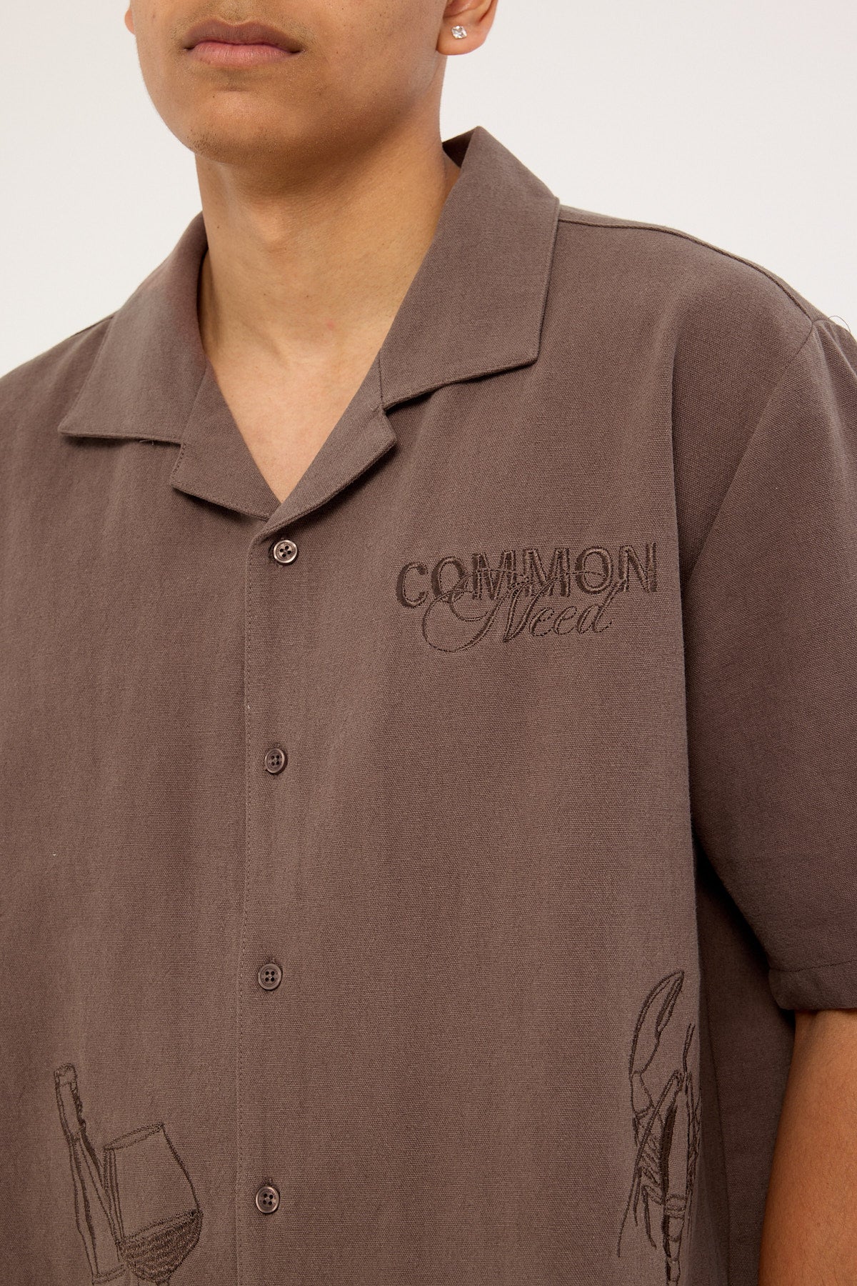 Common Need Alfresco Boxy Cropped Resort Shirt Brown