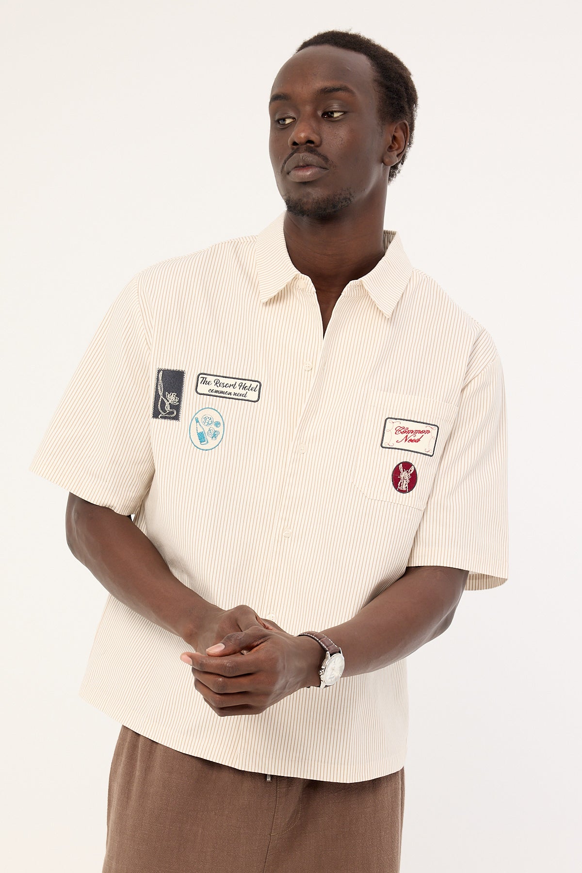 Common Need Getaway Boxy Cropped Shirt White/Tan Stripe