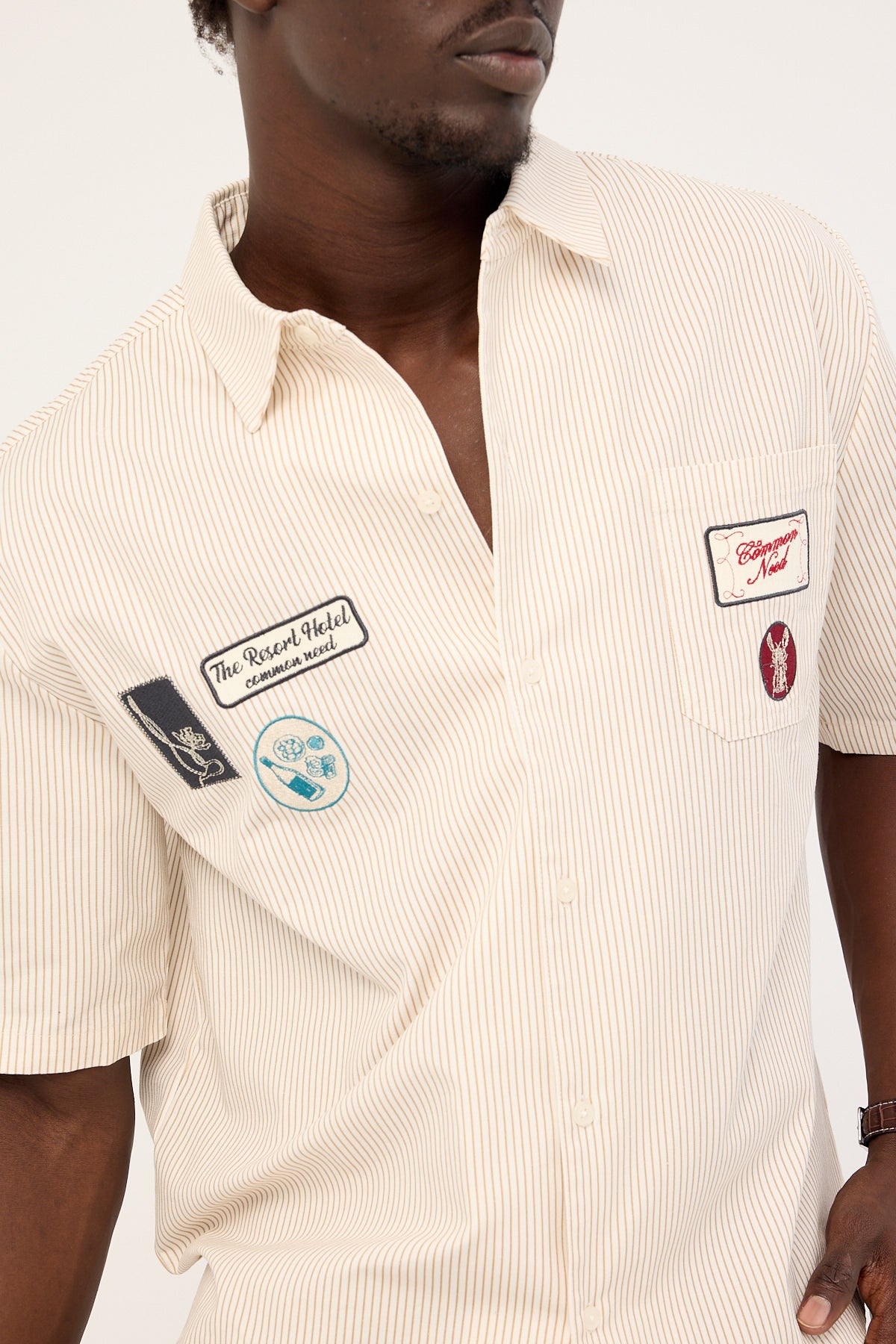 Common Need Getaway Boxy Cropped Shirt White/Tan Stripe