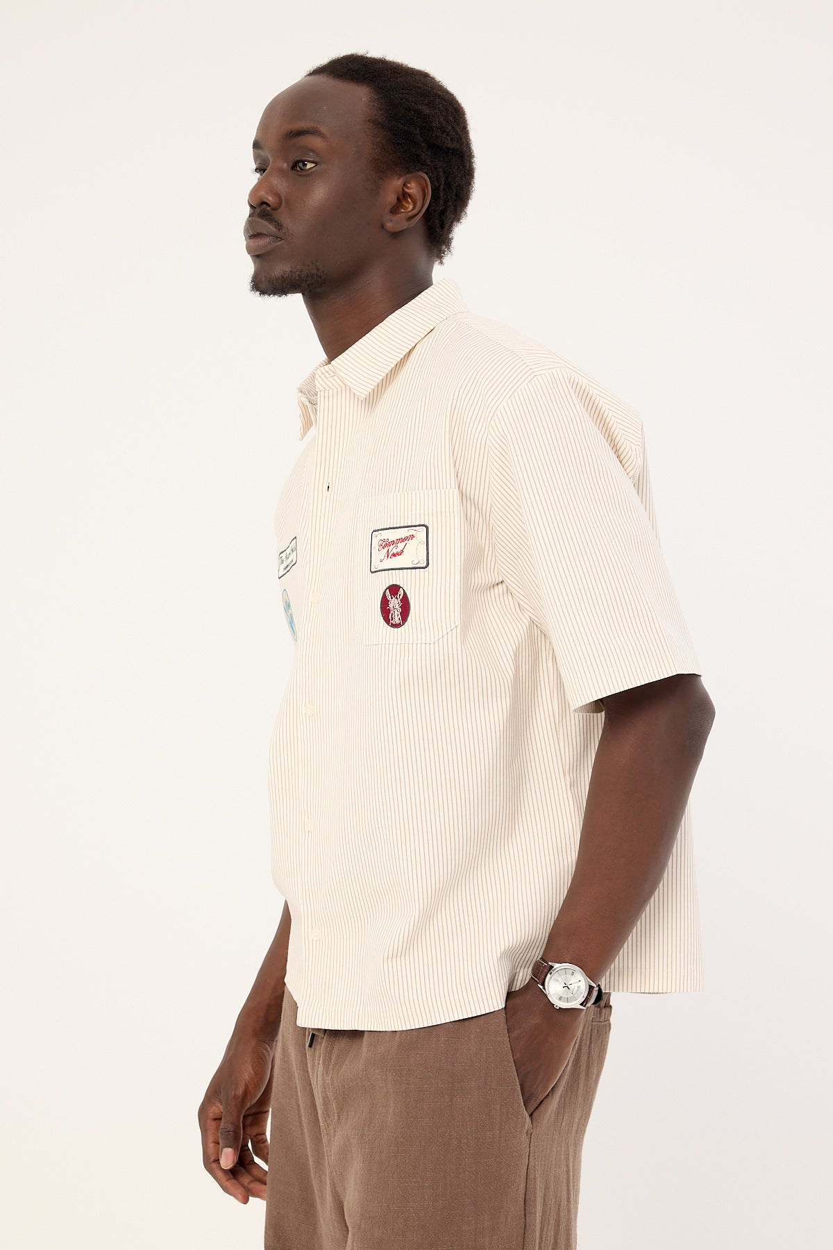 Common Need Getaway Boxy Cropped Shirt White/Tan Stripe