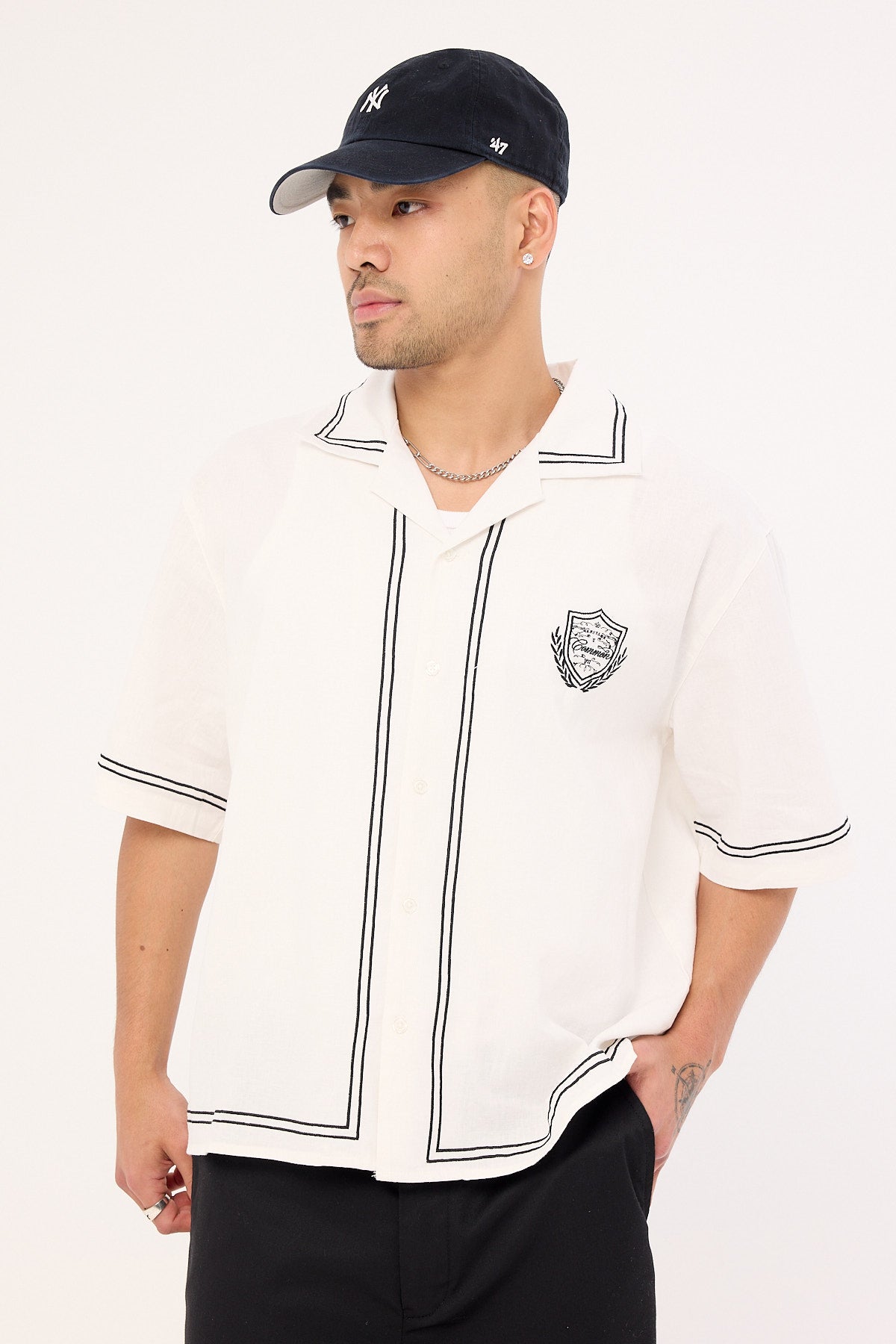 Common Need Token Boxy Cropped Resort Shirt White