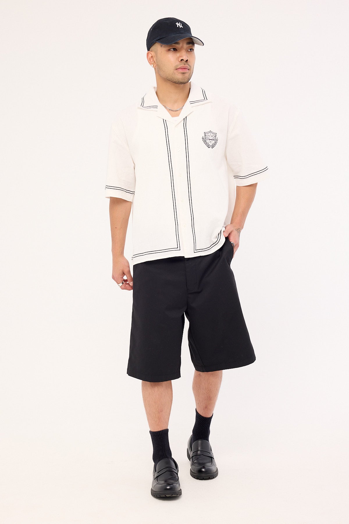 Common Need Token Boxy Cropped Resort Shirt White