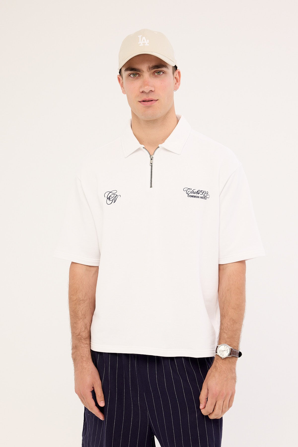 Common Need Club 1993 Cropped Quarter Zip Polo White